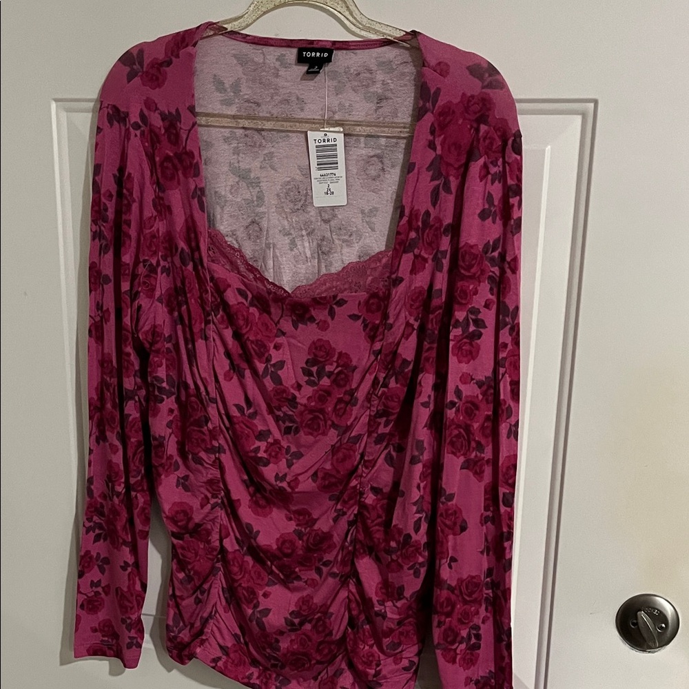 Torrid Fuchsia Floral Drape Blouse